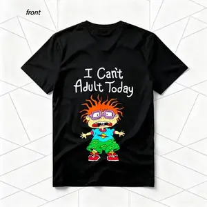 I Can't Adult Today Rugrats Cartoon American Retro Black Short-Sleeved Unisex T-Shirt, Nostalgic 90s Character Graphic, Casual Streetwear for Cartoon & Meme Enthusiasts, Unique Quirky Pop Culture Fashion Sta