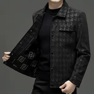Men's Notched Lapel Jacket Autumn Business Casual Coat Single Breasted Fashion Top Menswear Dress Jeans Black Long Sleeve