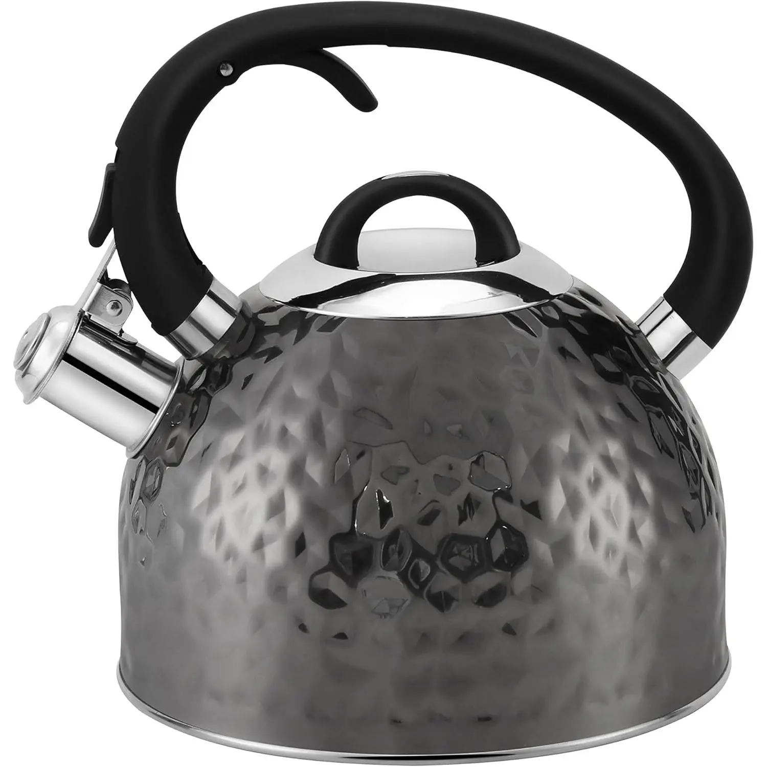 Copper Teapot Stainless Steel Teapot Whistling Teapot Unique Button Control Teapot Loud Whistling Spout Food Grade Teapot 3.2 Quart/3 Liter Black