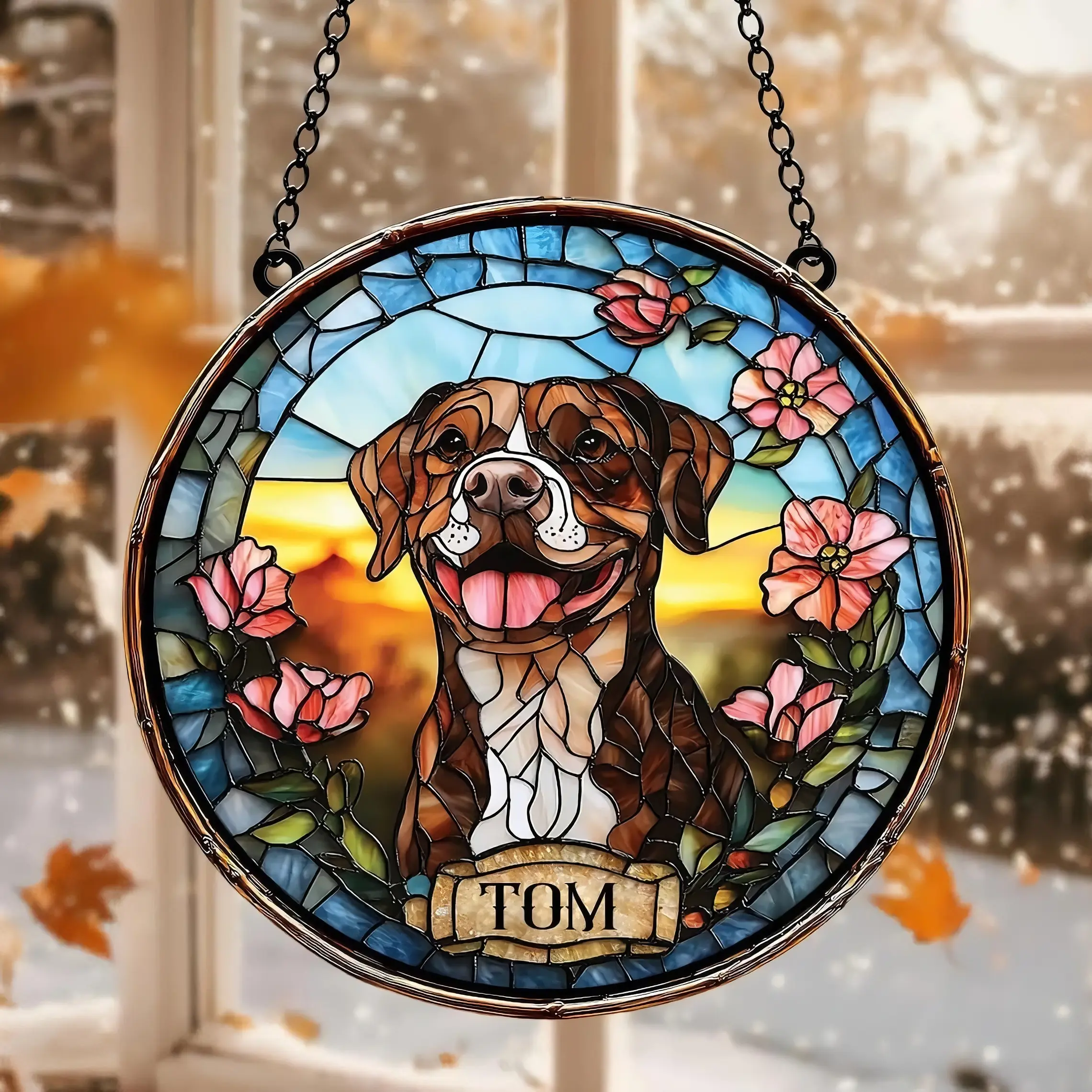 Custom Dog Portrait Stained Glass Light Catcher, Pet Memorial Stained Glass Photo Light Catcher, Staineds Glass Dog Memorial, Loss of Dogs Sympathy Gift Personalized, Pet Loss Gift /1(6inch or 8inch)