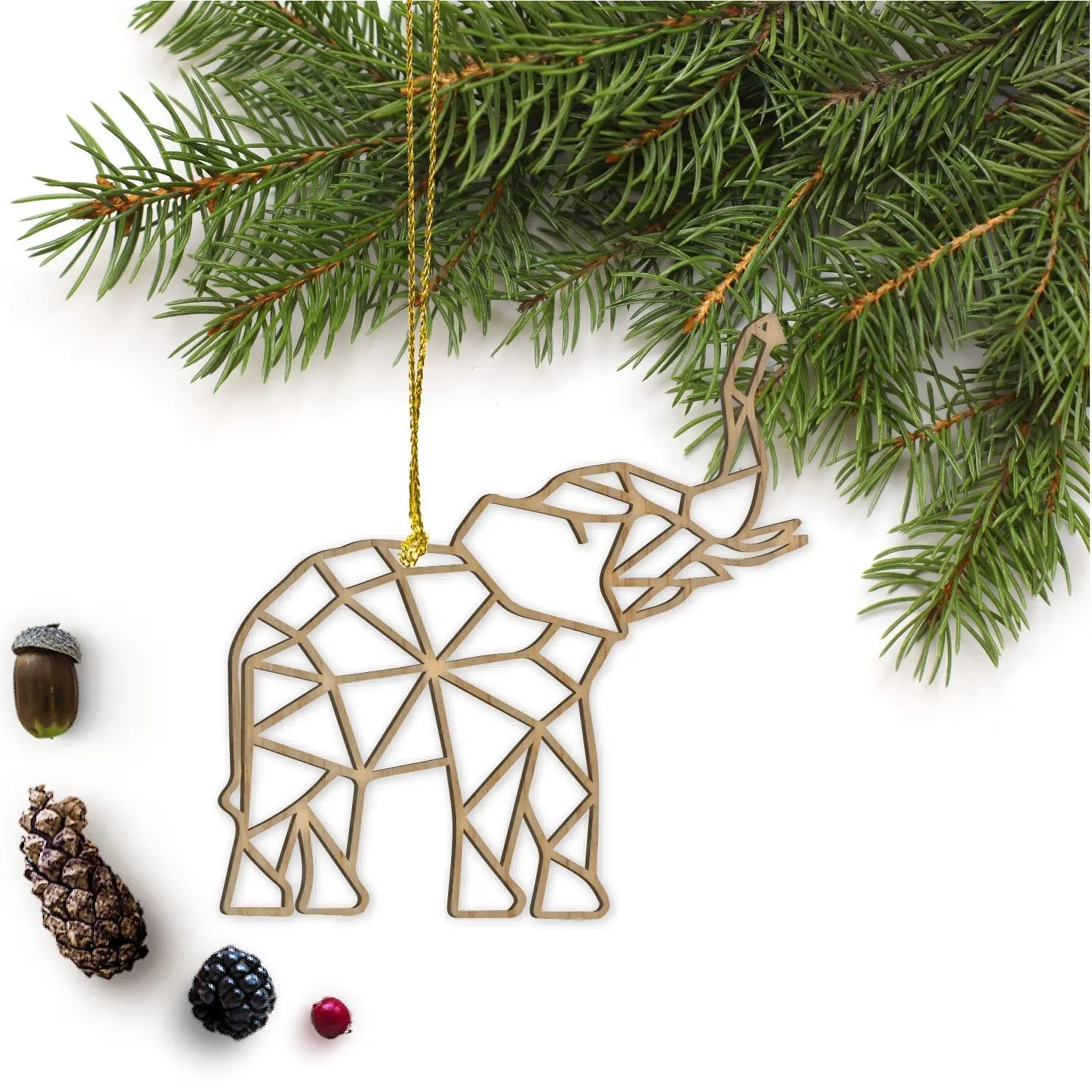 Geometric Wooden Elephant Ornament