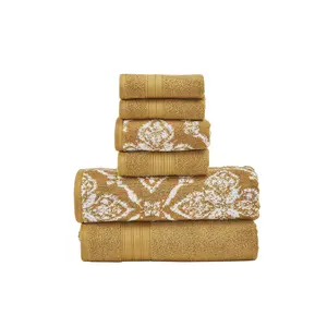 Modern Threads Amaris 6-Piece Jacquard Cotton Towel Set, Gold