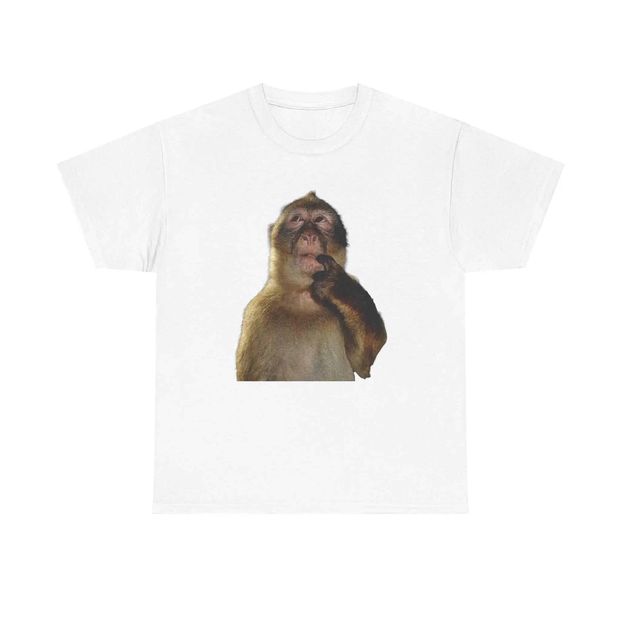 Women's 100% Pure Cotton Oversized Knit Seamless Round Neck Ribbed "Praying Monkey" Graphic T-Shirt - Soft, Skin-Friendly, Viral Meme Gift, Plus Size OOTD Top, Classic, Casual, Smooth, Shortsleeve