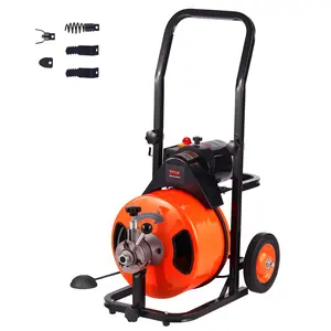 VEVOR Drain Cleaner Machine 100 FT x 1/2 Inch, Auto Feed Sewer Snake Auger on Wheels, Portable Drain Cleaning Machine with 4 Cutters & Air-activated Foot Switch for 2" to 6" Pipes