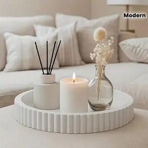 2026 Christmas Gift White Round Decorative Coffee Table Tray Modern Wave Shaped Multipurpose Centerpiece for Living Room Dining Room Kitchen Bathroom Non Food Contact