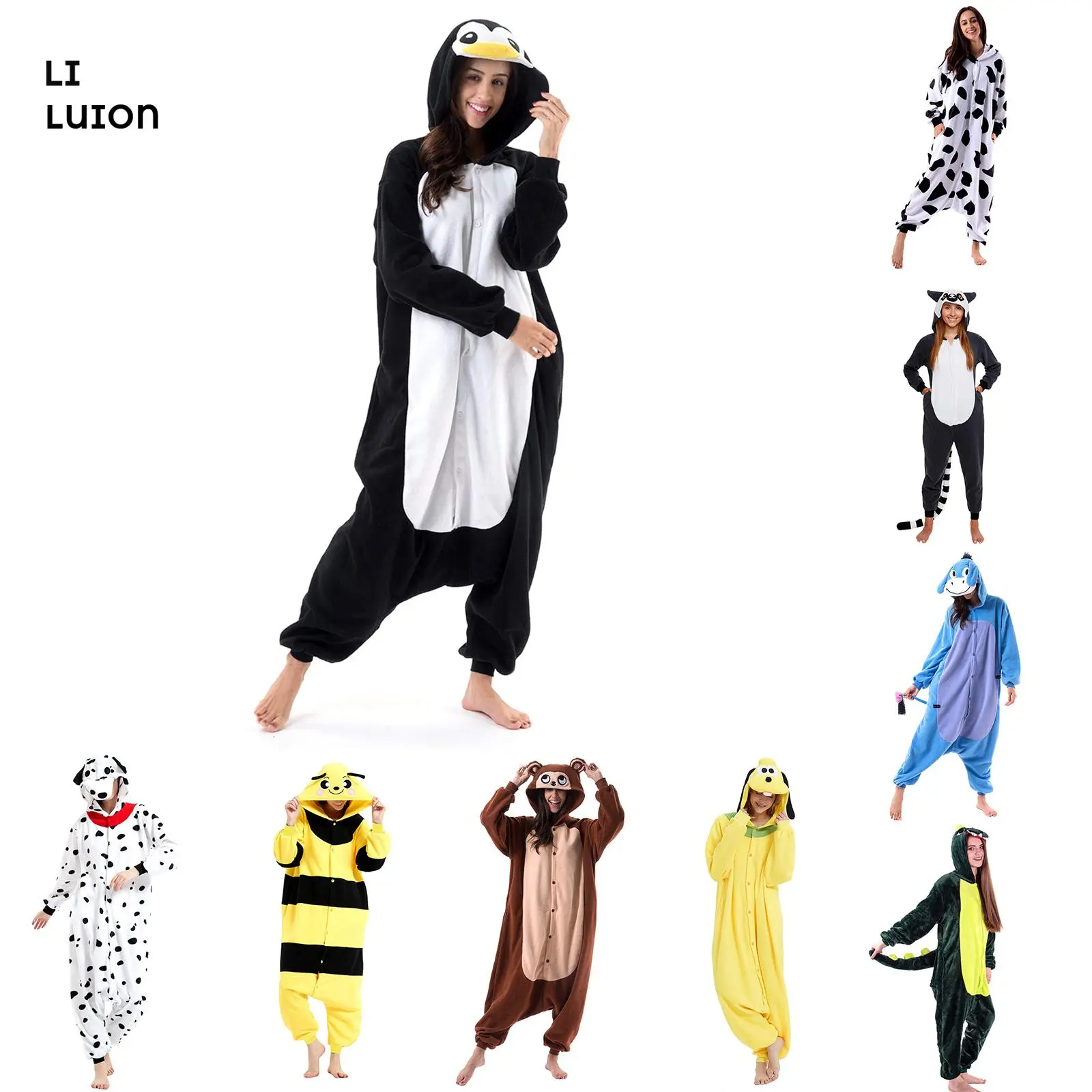Women Winter Warm Cute  Costume Jumpsuit Long Sleeve Plush Pajamas Button Down Romper Cosplay Homewear Outfit