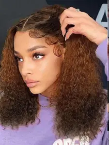 18 Inch Water wave Ombre Human Hair Lace Front Wigs for Women, Gorgeous Fluffy Wigs with Baby Hair, Human Hair Wigs for Party, Daily Use, Fluffy Curly Wig