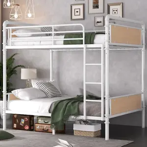 Twin XL over Twin XL Metal Bunk Bed, Industrial Detachable Bunkbeds with Safety Guard Rails for Teens, White(Expect Aival Date 2025/6/18)