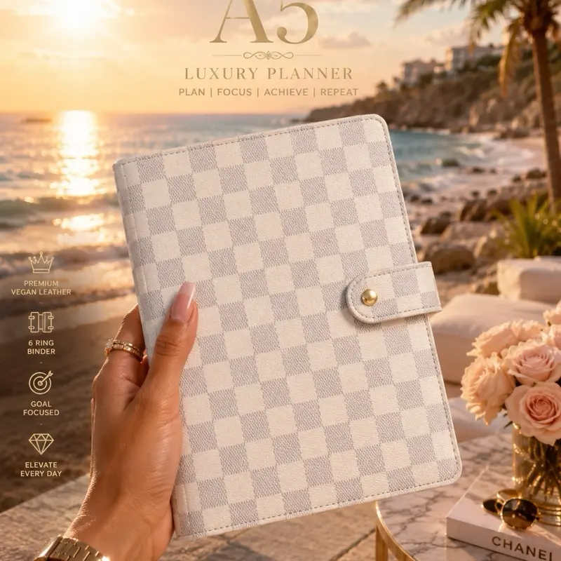 Vegan Leather A5 Ring Binder Notebook, Budget Planner Organizer Cover, Savings Tracker Organizer for Efficient Daily Planning
