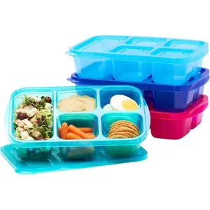 Easyboxes - Reusable 5-Compartment Food Containers, Stackable 8-Piece Set, 4 Trays & 4 Lids, BPA-Free Food Storage for Meal Prep, School, & Work; Lunch Boxes w/Patented Design (Jewel Brights) Kitchen Lightweight