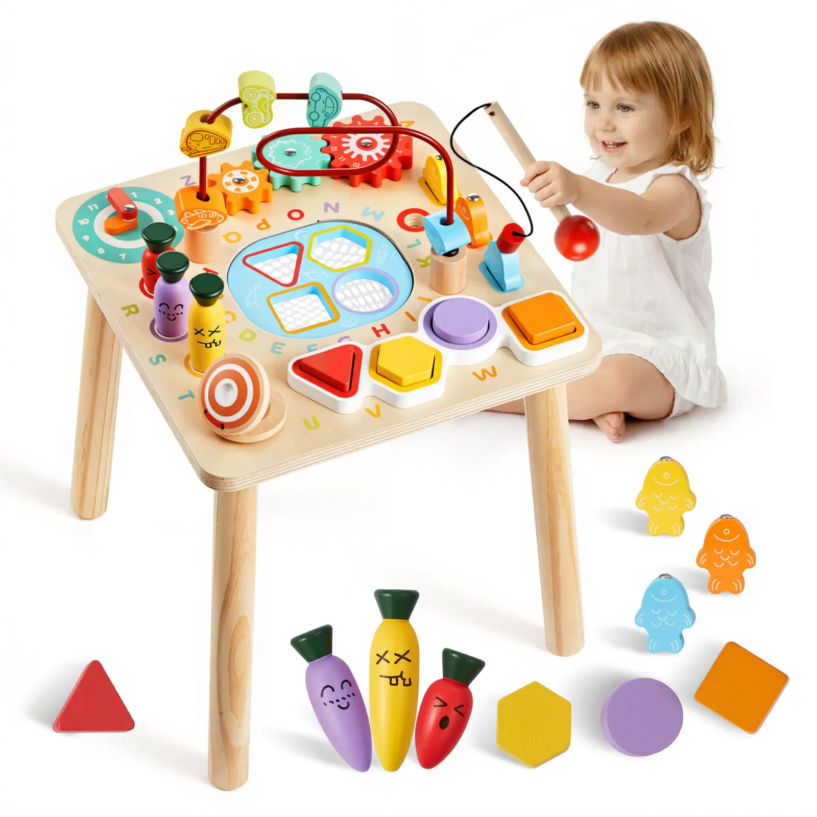 【SummerFinds】VEVOR 8-in-1 Wooden Montessori Activity Table, Baby Items for Toddlers 6+ Months, Early Education Sensory Learning Center for Boys & Girls