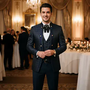 Men’s Jacquard Mandarin Collar Tuxedo 3-Piece Set, 4 Colors Available