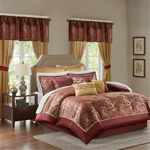212 MAIN Madison Park Brystol 24-Piece Embroidered Paisley Reptile Bedding Decor Set - Red, Cal King Size Warm-Look Bed Skirt Set