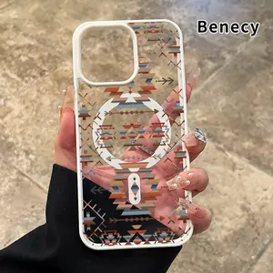 Magnetic Phone case for iPhone 17 Pro Max 16 16e 15 14 Plus 13 12 Mini 11 Air XR X XS Tribal Geometric Symphony Pattern Non-Yellowing Shockproof Soft Silicone Transparent Acrylic Cover Supports Wireless Charging