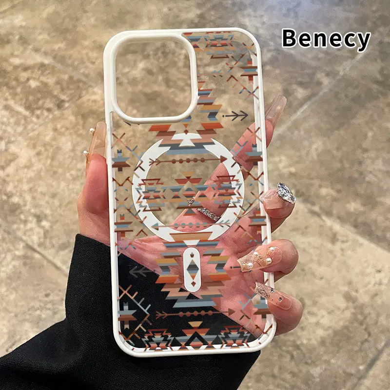 Magnetic Phone case for iPhone 17 Pro Max 16 16e 15 14 Plus 13 12 Mini 11 Air XR X XS Tribal Geometric Symphony Pattern Non-Yellowing Shockproof Soft Silicone Transparent Acrylic Cover Supports Wireless Charging