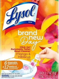 Lysol Click Gel Automatic Toilet Bowl Cleaner Refreshing Mango & Hibiscus Scent 6 Count Pack of 1 One Click Application Sanitary Toilet Gel Stamp