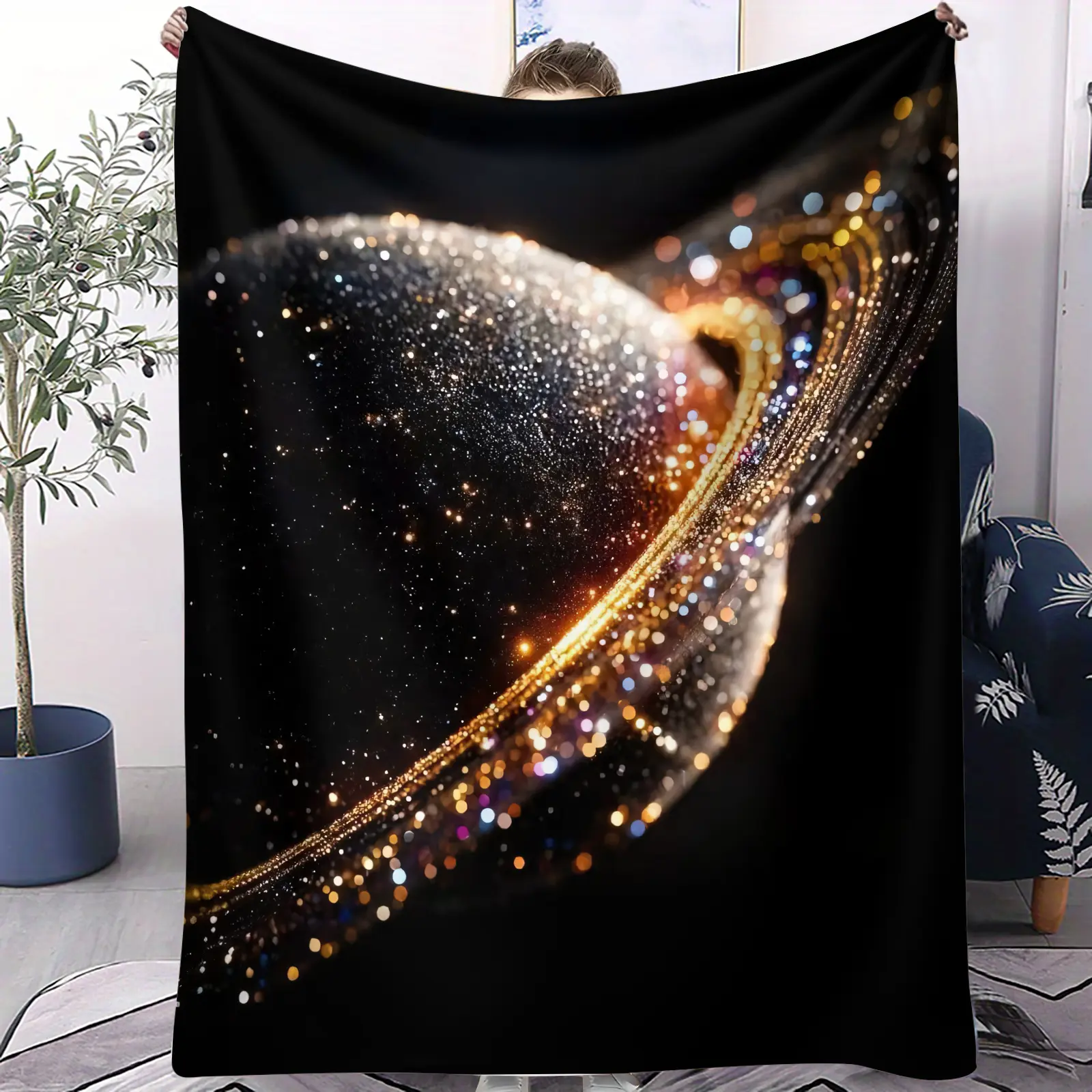 Planet Pattern, Soft, Warm and Lightweight Plush Blanket, Suitable for Beds, Sofas, Cars, Room Decorations and Gifts, Suitable for Children and Adults, 1 Single-sided Printed Blanket
