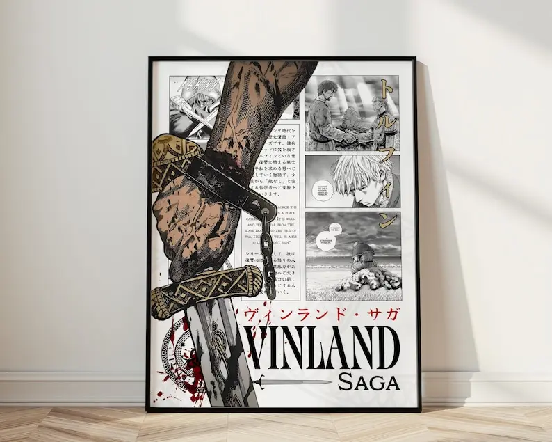 Vinland Saga Thorfinn Anime Manga Poster Art Print, Viking Art Vintage Minimalist Japanese Wall Decor Artwork (Unframed, Print Only)