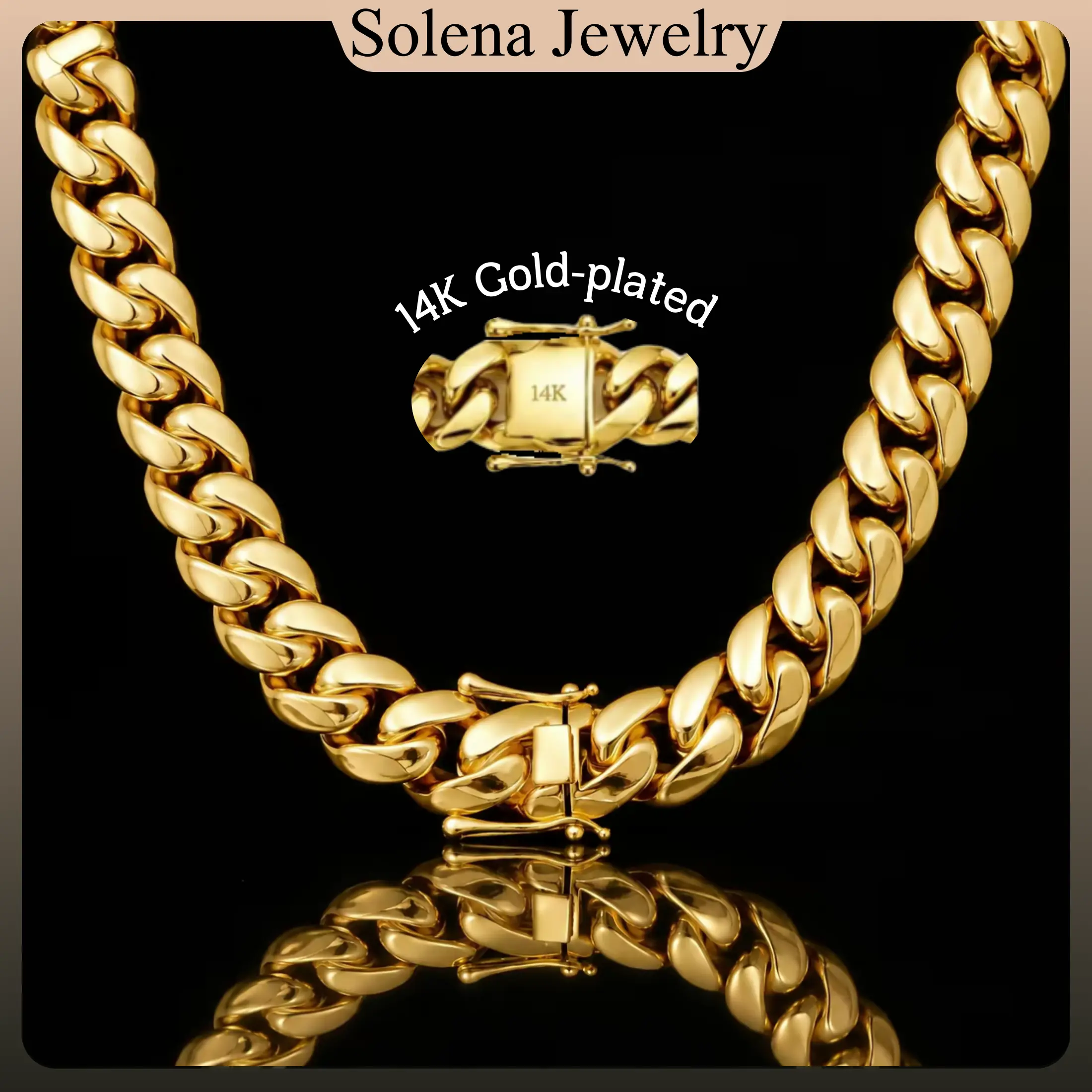 14K Gold Plated Heavy Cuban Link Chain Necklace for Men, Miami Cuban Hip Hop Jewelry, Thick Chunky Gold Chain Waterproof Sweatproof Anti-Tarnish Streetwear Necklace,8/12/16/20mm Width, Trendy Gift for Him
