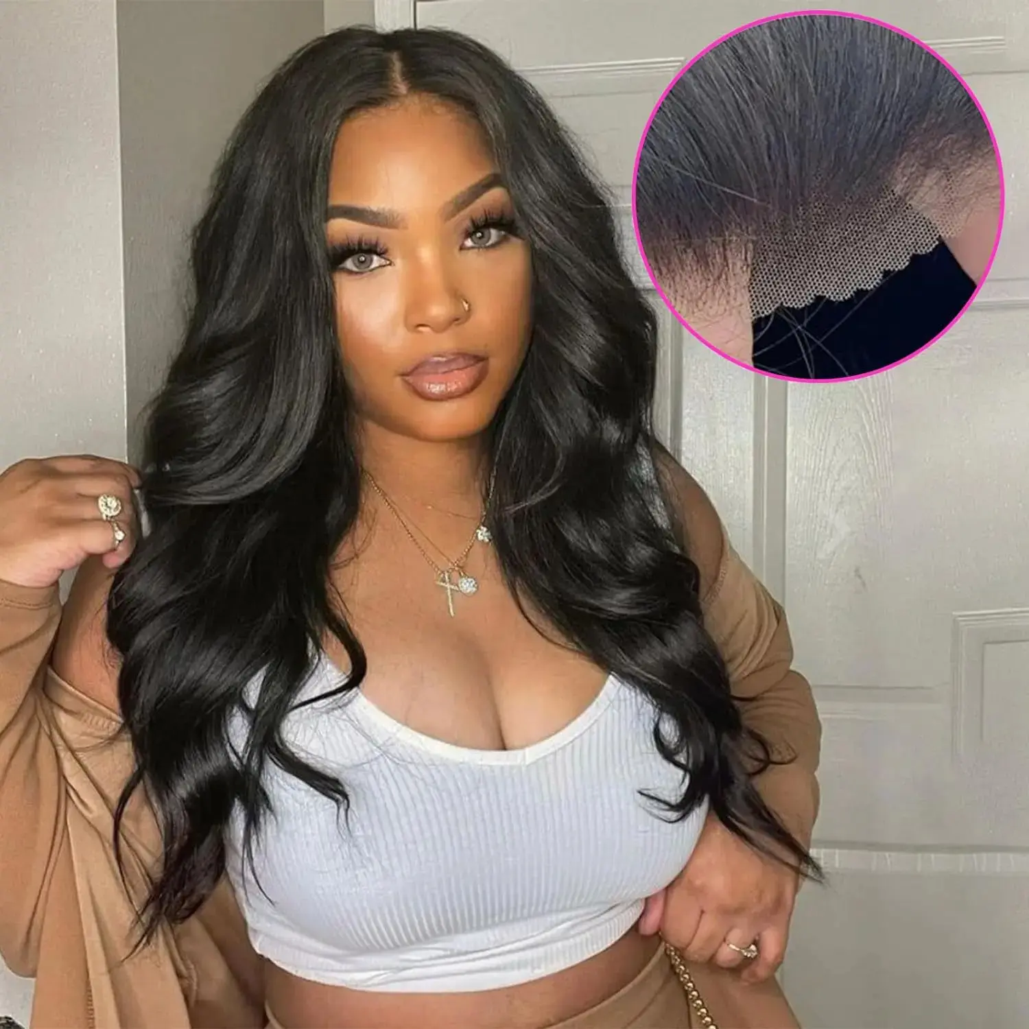 Bling Hair 180% Density Body Wave Real Hair Pre Plucked 30Inch 6x4 Wear And Go Glueless Wig Front Wig Real Hair For Women