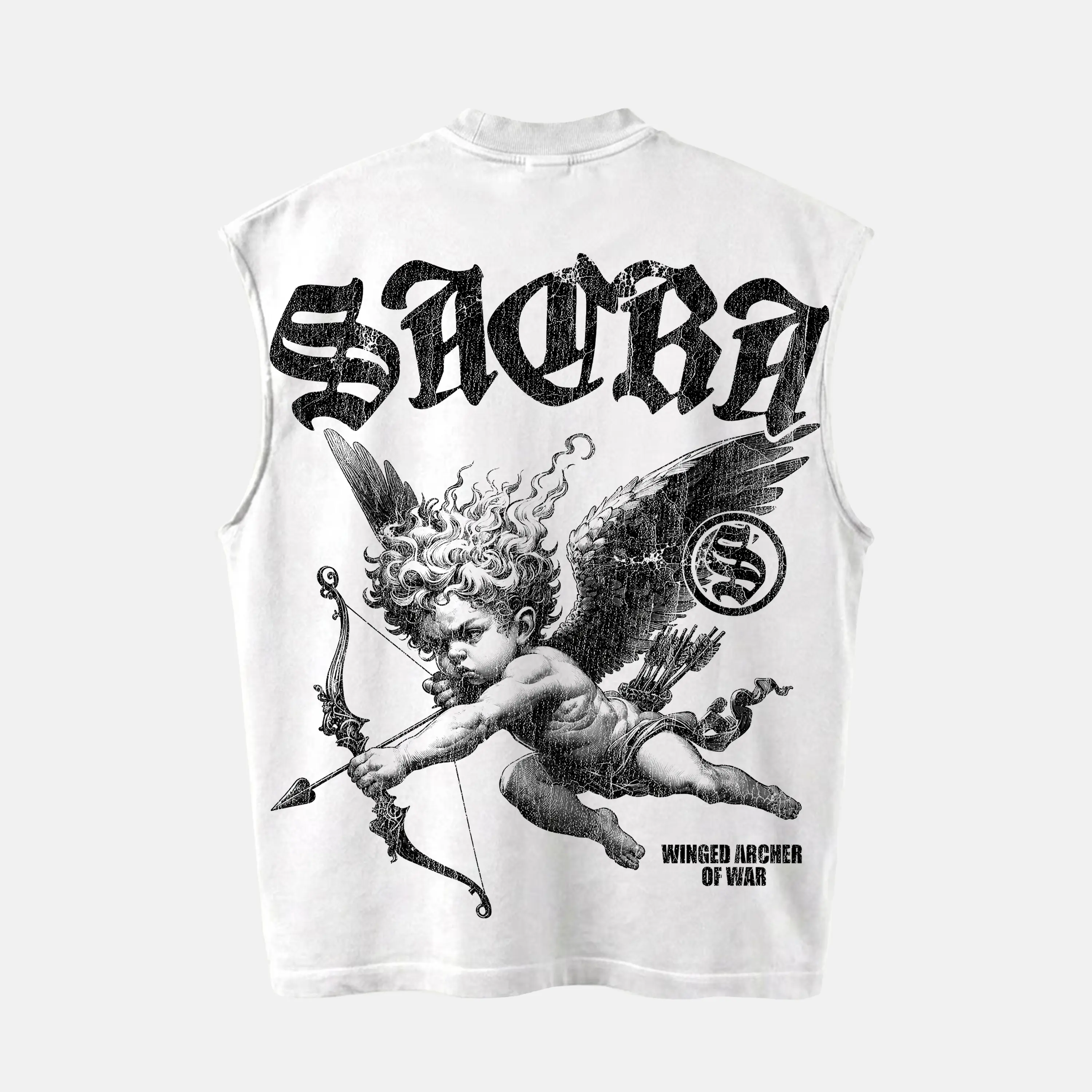 Sopula Studio Men's Round Neck Sacra Angel Winged Warrior Art Print Cotton Tank Top, Loose-Fit Casual Vest, Graphic Sleeveless Shirt for Party, Street Wear