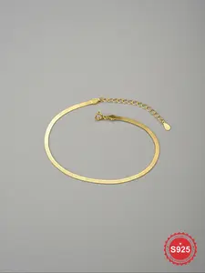 1 Pc Fashionable S925 Sterling Silver Flat Snake Done Anklets For Women Fine Jewelery Seaside Beach Daily Wear Anklet Ankle Bracelet Trendy Fine Jewelry