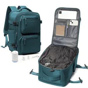 Travel Backpack with Vacuum System, Personal Item Carry On Flight Approved 18x14x8 inches, Air Compression Backpack with Pump Large Seal Backpacks for Women Men