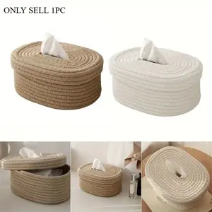 Tissue Box  Rope Woven Tissue Box Storage Box Desktop Storage Box Pumping Paper Box Home Office Room Car Decor Tissue Box