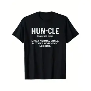 Funny Uncle Graphic Tee - Huncle Definition Print, Relaxed Fit Short Sleeve T-Shirt,  Cotton, Black with White Text, Casual & Comfortable, Sizes S-XXXL y2k  outfits  men time  tee  shirt  backwards demon  double print oversize   cadena  mr  stiven