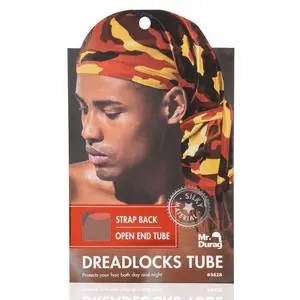 Mr. Durag #3628 Strap-Back Dreadlocks Tube, Camouflage Pattern, Assorted Colors, Silky Material, Open End, Express Style, Hair Protection Accessory