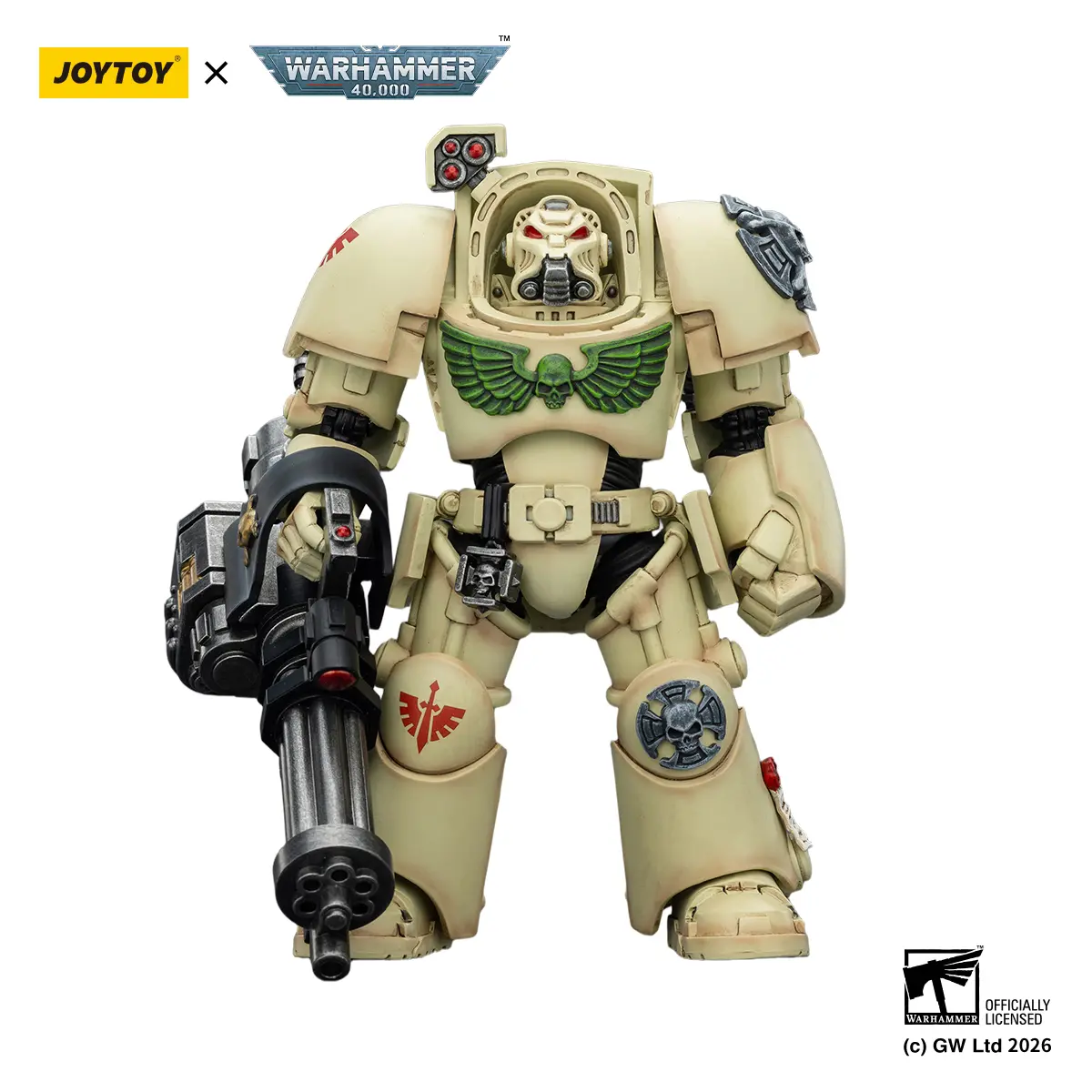 JOYTOY Warhammer 40,000 1/18 Unisex PVC+ABS Action Figure, Dark Angels Deathwing Terminator 3 with Power Fist, Assault Cannon, Battle Armor, Collectibles for Ages Above 12, JT03141