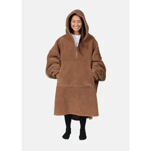 THE COMFY Teddy Bear Quarter-Zip - All Sherpa Wearable Blanket Hoodie with Front Zipper, Machine Washable, One Size Fits Most, Seen on Shark Tank, Great Gift