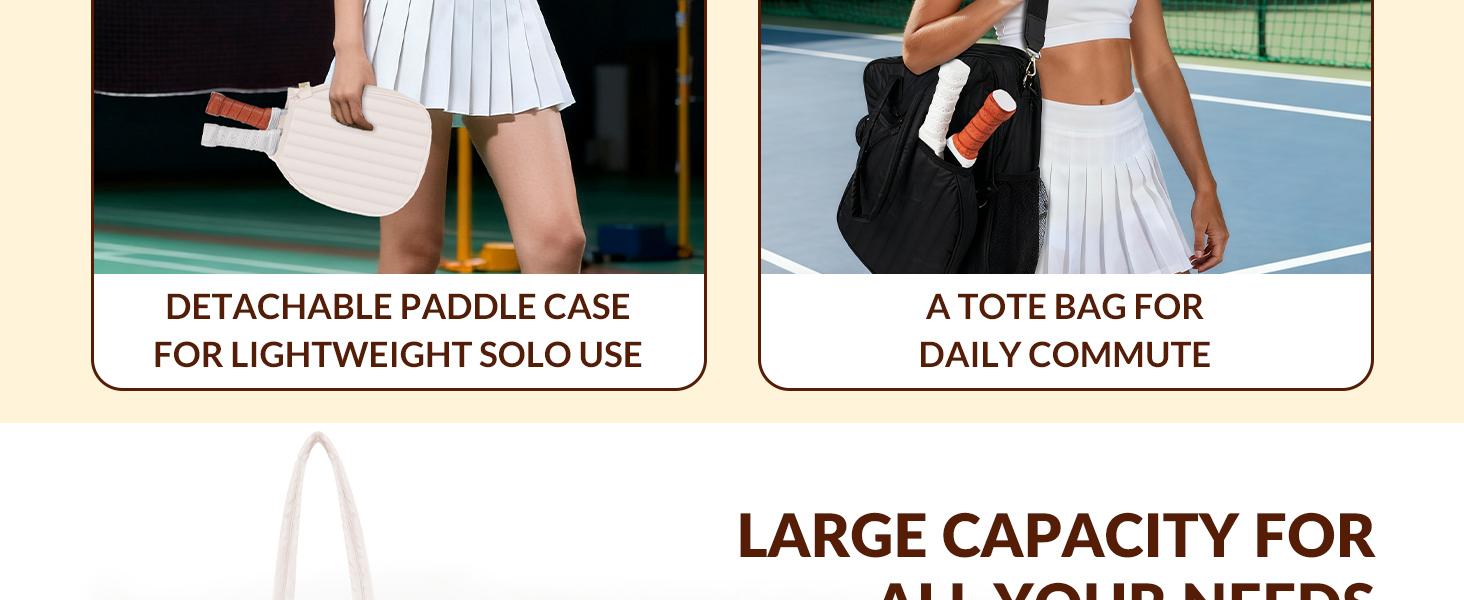 Pickleball Tennis Bag for Men Women with Paddle Cover Pocket, External Ball Bag, Adjustable Shoulder Strap and Fence Hook, Durable Lightweight Sports Tote Bag for Training & Outdoor Play