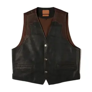 Black Brown Cowhide Leather Vest by Hide Crafts
