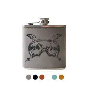 Flask Ski Goggles. Skiing Snowboarding hip flask. Mountain. Engraved Leather hip flask stainless steel