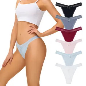 LEVAO 6 Pack Seamless Thongs for Women Low Waist G-Strings Lace Thongs No Show Thong Underwear