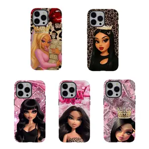 [No magnetic]  Bratz Doll Phone Case,Aesthetic durable phone Cover,Y2K Baddie Leopard & Money Print for iPhone 17 16 15 14 13 12 11 8 7 for Samsung Series,Shockproof Protective Dual-Layer design phone case,trending phone Cover,perfect gift for girl