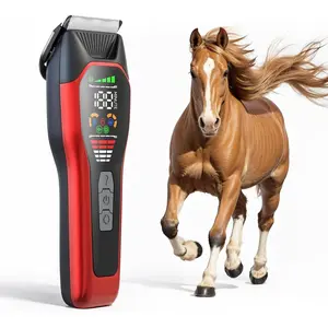 Quiet 2-Speed Rechargeable Cordless Horse Grooming Clippers Powerful Wide-Blade Horse Trimmer Shaver Kit for Thick Matted Long Hair Red #066