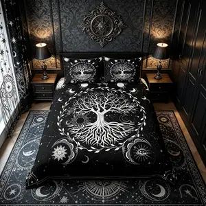 Tree of Life Duvet Cover Set Sun and Moon Print Bedding Set for Kids Boys Teens Room Decor Black and White Comforter Cover Butterfly Moth Quilt Cover No Comforter