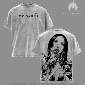 Boa Hancock Pirate Empress Vintage Anime Tee, Washed Oversized Streetwear Shirt, Double Sided Graphic Top for One Piece Lovers