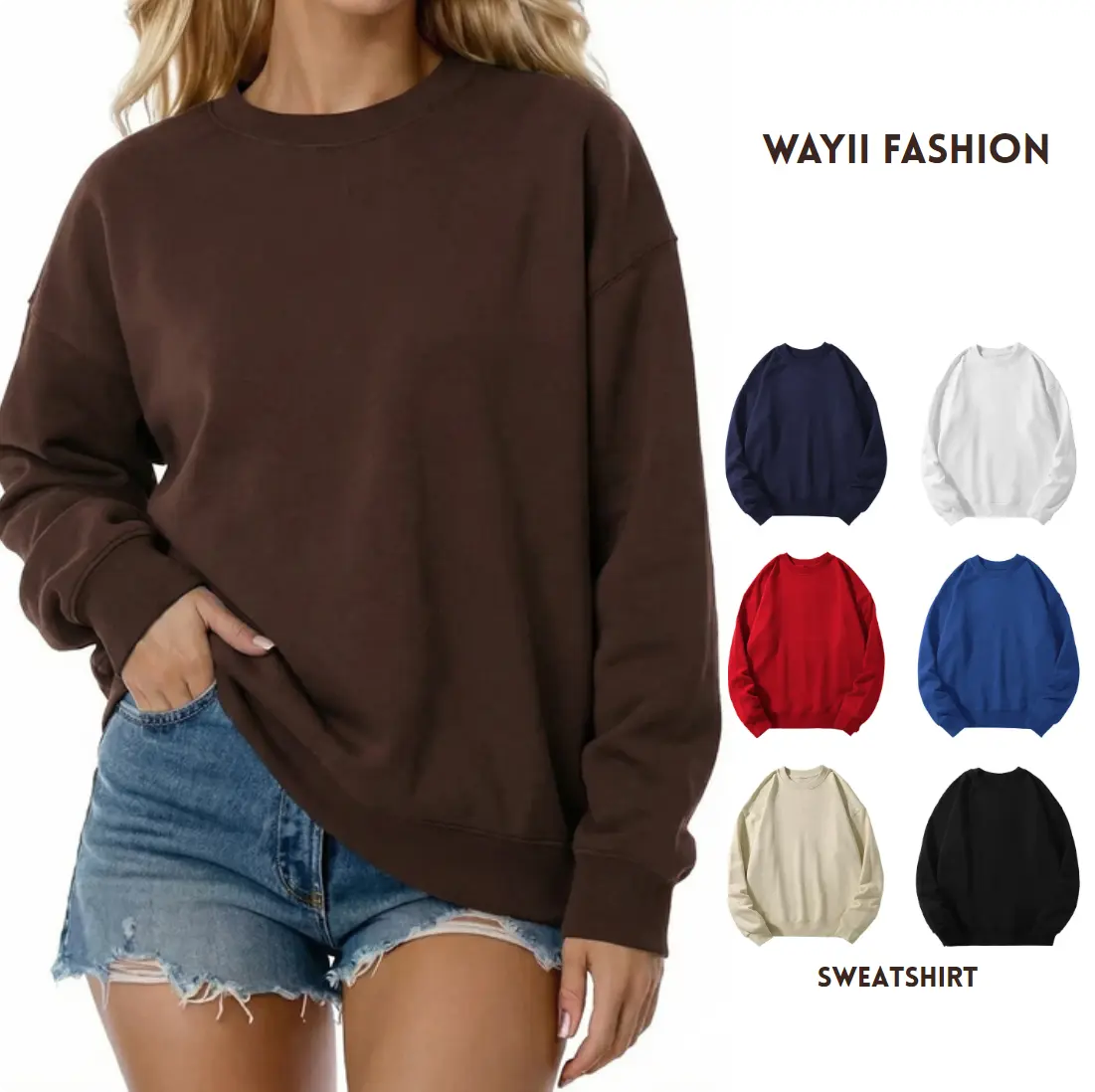 Wayii Women's Round Neck Cotton Hoodie Sweatshirt - 2025 Fall Winter Comfy Long Sleeve Tops, Everyday Cute Elevated Casual Loose Oversized Basic Unisex Pullover, Korean Minimalist Womenswear