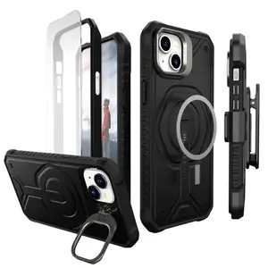 iPhone 15 Rugged Case with MagSafe - [ Multi-layer Design] with Tempered Glass Screen Protector, Holster and Kickstand