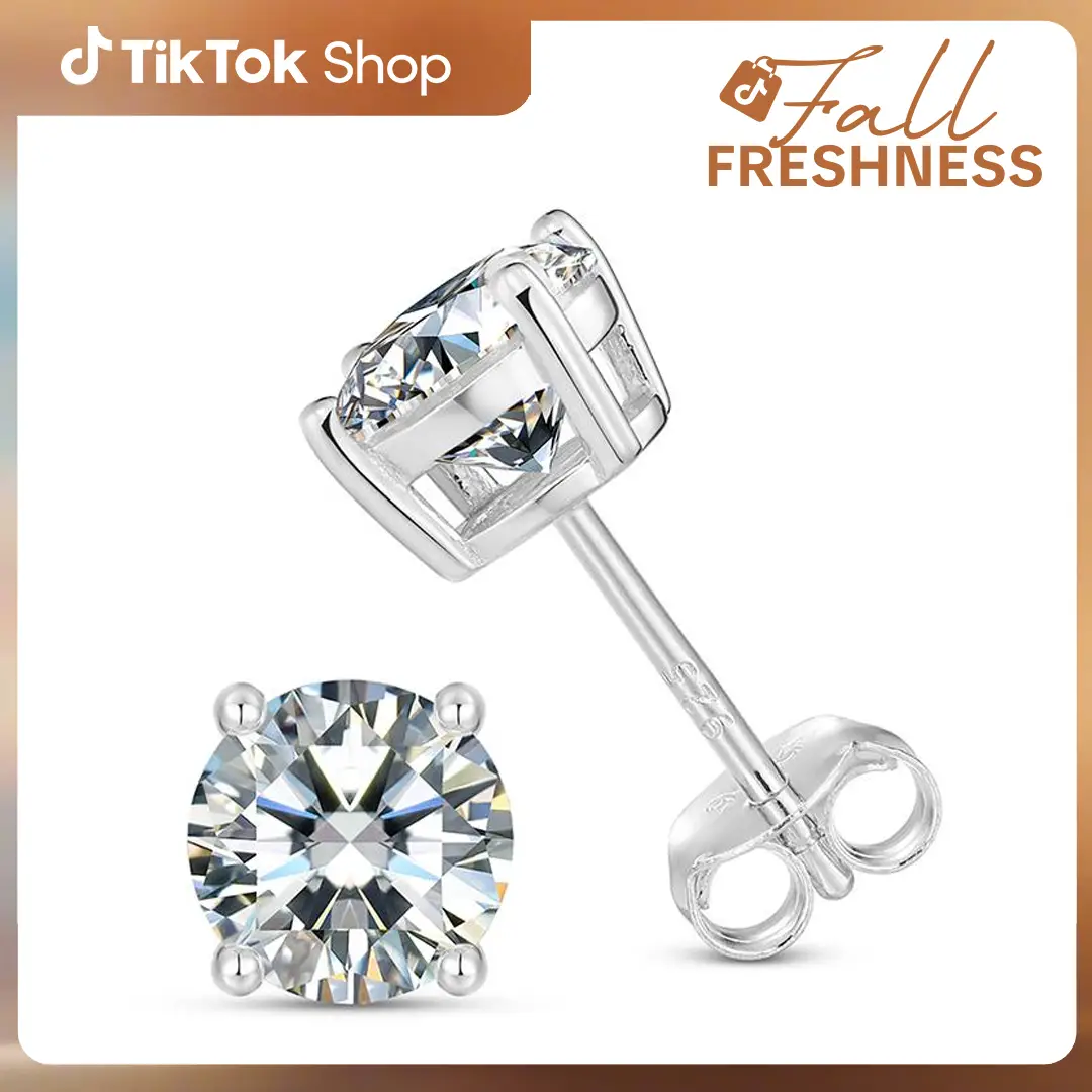 【#E75】Ucciyo Synthetic Moissanite Stud EarringsWhite Plated Stud Earrings For Women 925 Silver Wedding Earrings Fine Jewelry FallFreshness Anniversar