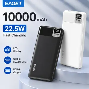 EAGET 10000mAh Portable Charger, 22.5W Fast Charging Power Bank with USB-C & USB-A Outputs, Digital Display Battery Pack for iPhone 16/15/14/13 Pro Max, Samsung, Google, iPad & AirPods
