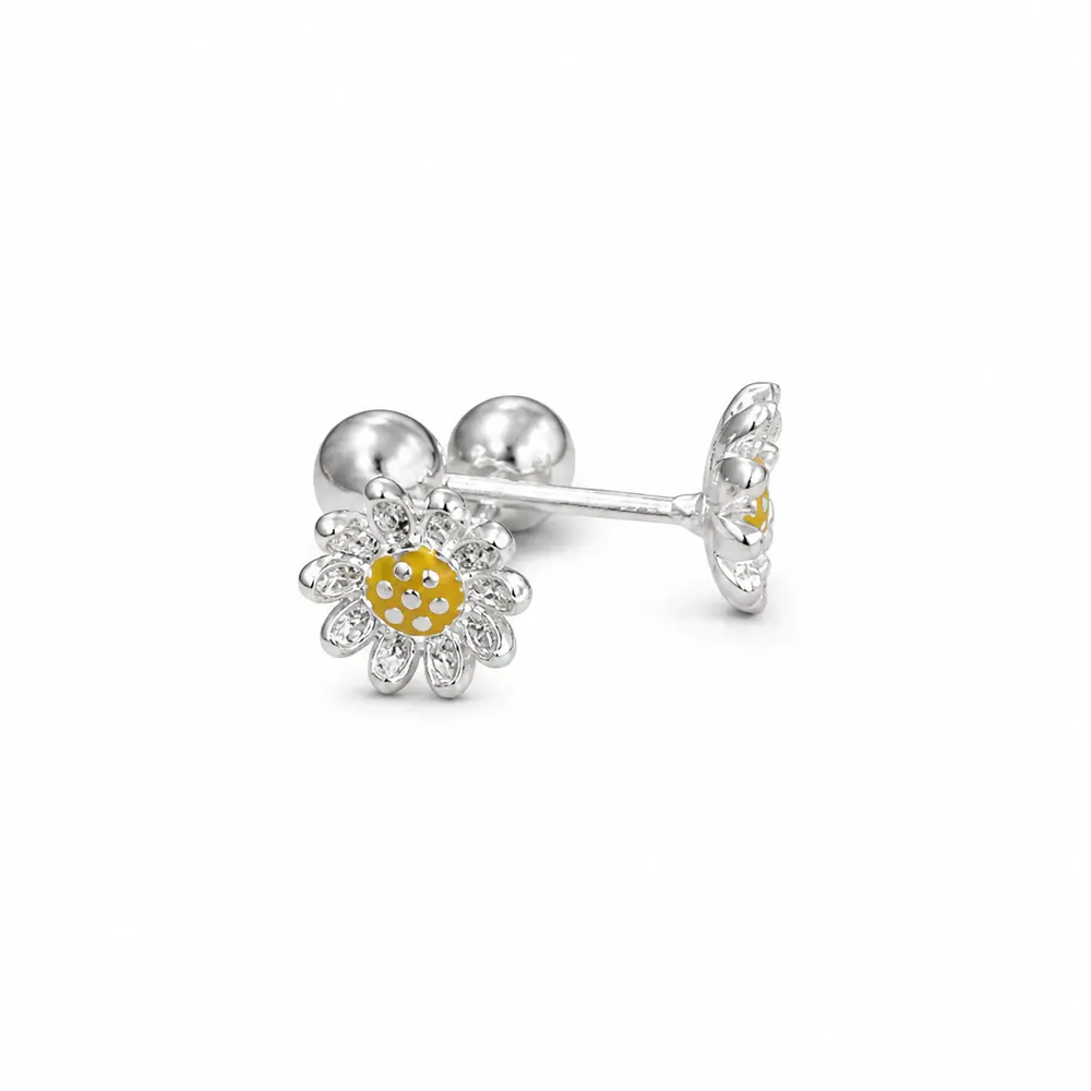 Silver Mini Daisy Stud Earrings - Lightweight Moissanite Costume Jewelry with Floral Detail, Gentle Daily Wear Fashion Accessory (Note: "shirt" is an irrelevant keyword to this earring product, included per mandatory requirement despite mismatch)