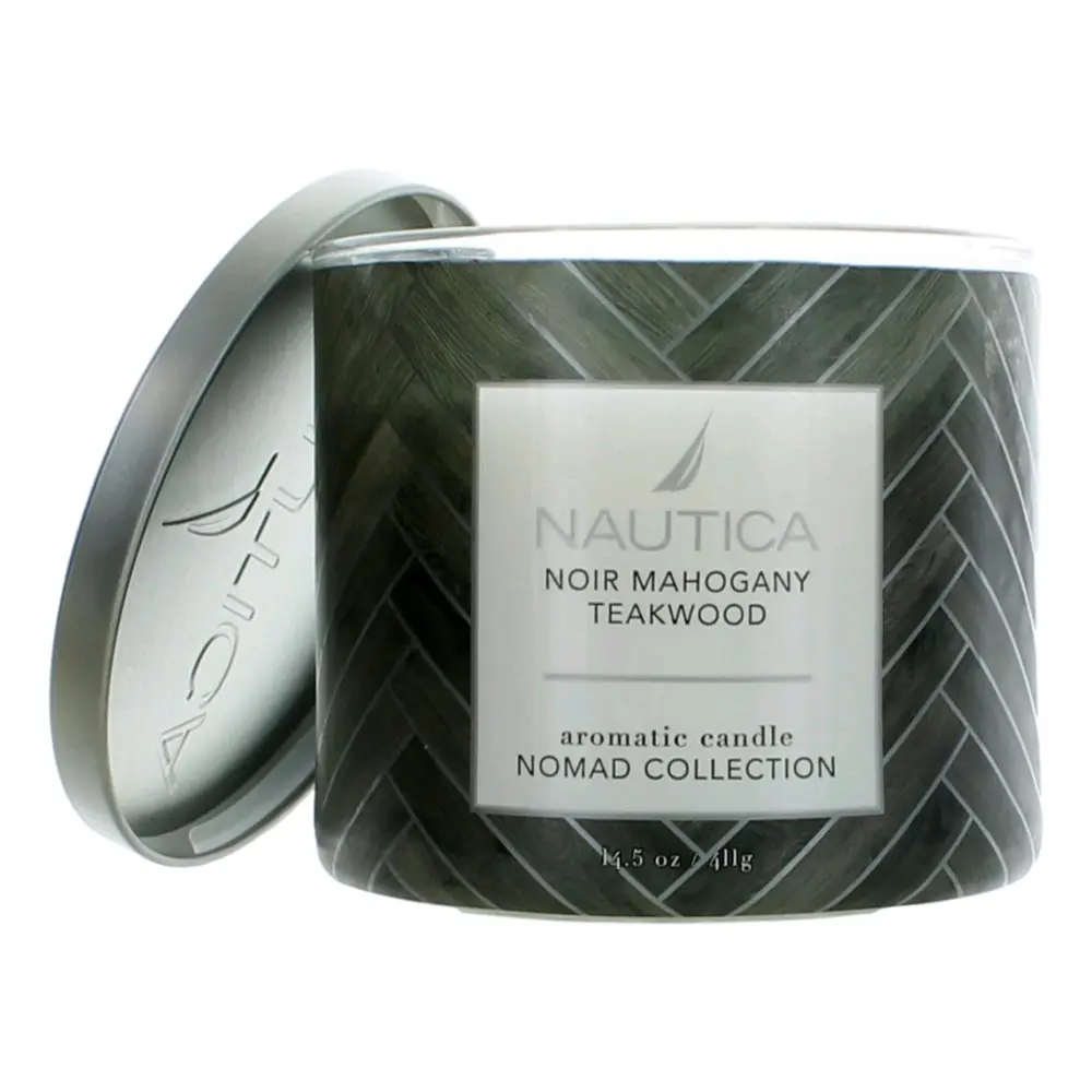 Nautica cnnmt145 14.5 oz Nautica Soy Wax Blend 3 Wick Candle - Noir Mahogany Teakwood