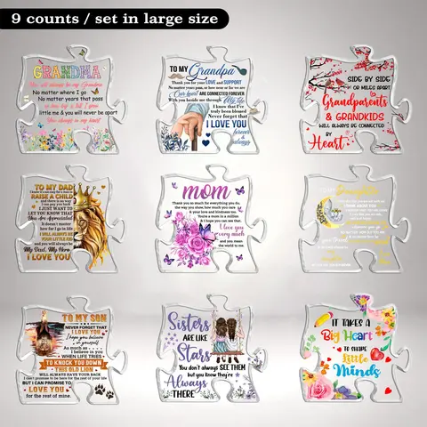 Acrylic Puzzle Grandma Statue, 1 Count/9 Counts Transparent Home Decoration, Summer Gift, Home Decor Gifts, Home Decor Products, Creative Gift For Grandma, Acrylic Plaque Decor, Acrylic Plaque Sign