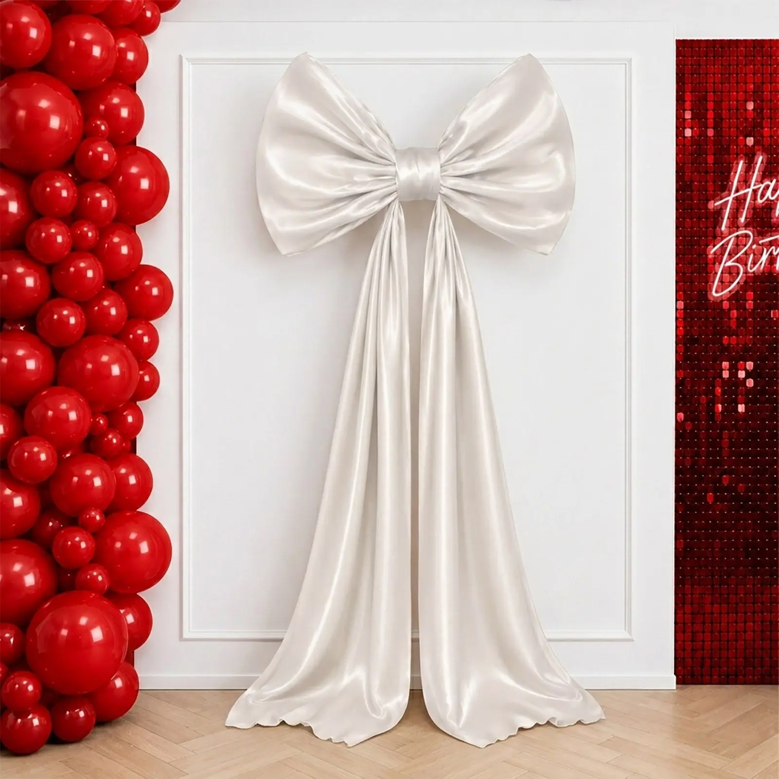 10ft Giant Classic Satin Bow Backdrop Banner, Beige - Dry Clean, Wedding Party & Birthday Decor (Home & Festive Party Supplies)