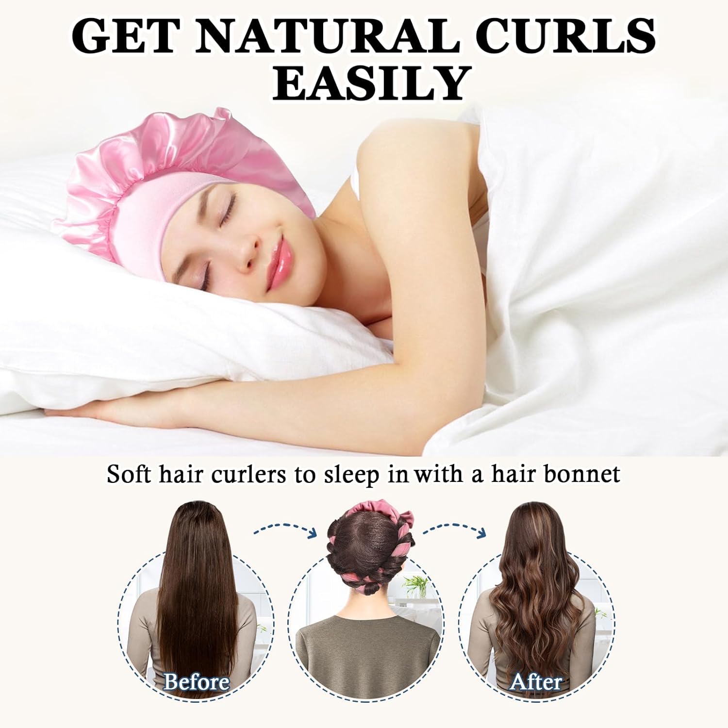 No Heat Overnight Curl Headband Soft Ribbon Curl Wrap for Long Hair - 9 PCS Rods Set with Bonnet