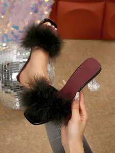 French Crystal Flower High Heel Sandals, Vintage Fur Casual Fashion, Comfortable for Dating Commuting Evening Beach Travel